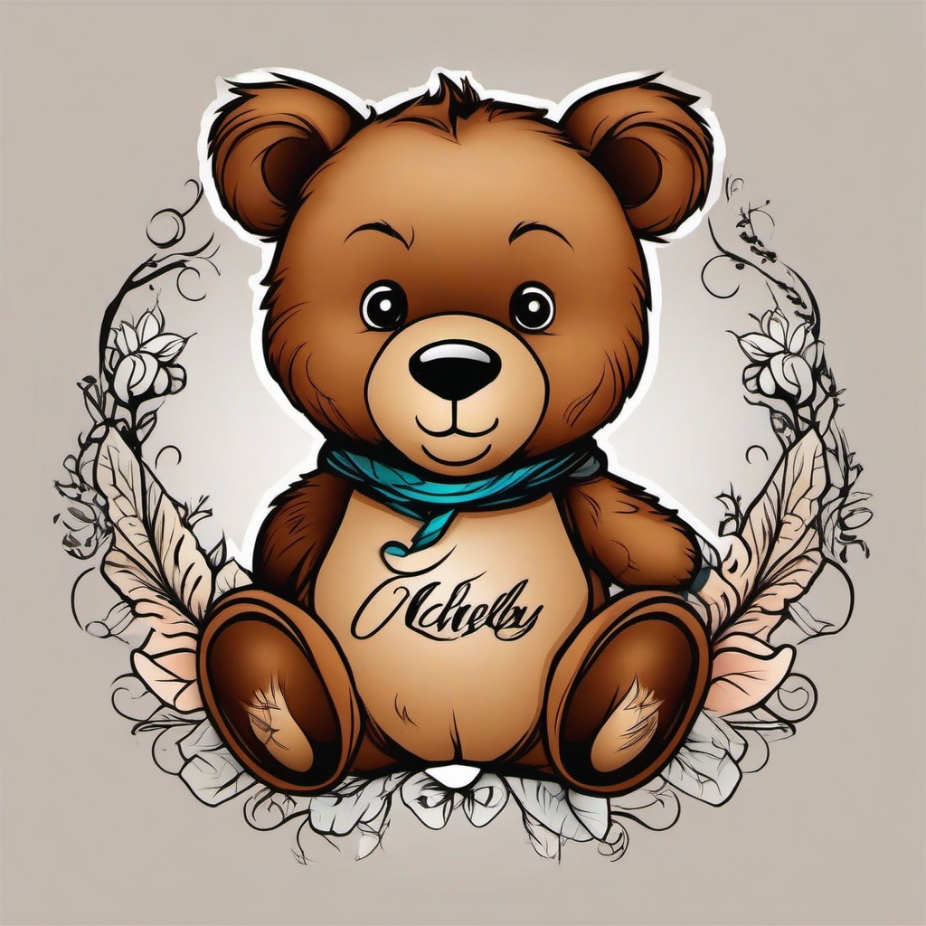 teddy bear tattoo with name  simple vector color tattoo