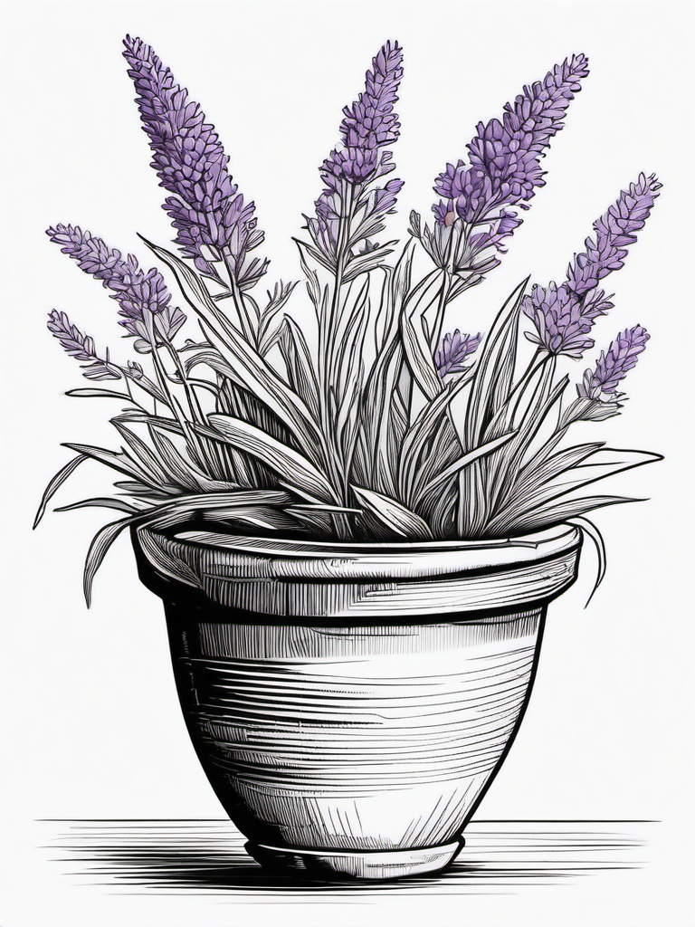 Plant Coloring Pages - Lavender plant in a rustic pot  simple coloring pages