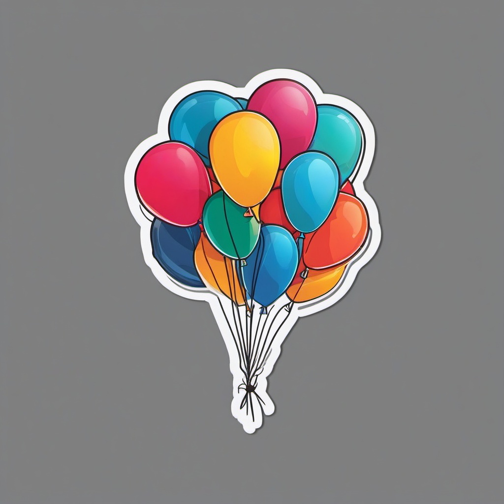 Balloon Release Sticker - Releasing a bunch of festive balloons, ,vector color sticker art,minimal