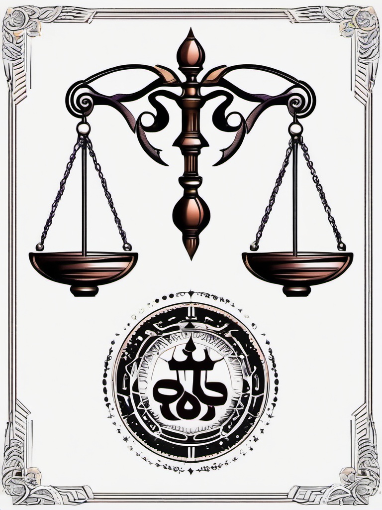 Libra and Scorpio Tattoos Combined-Unique and balanced tattoo design featuring both Libra and Scorpio symbols.  simple color tattoo,white background