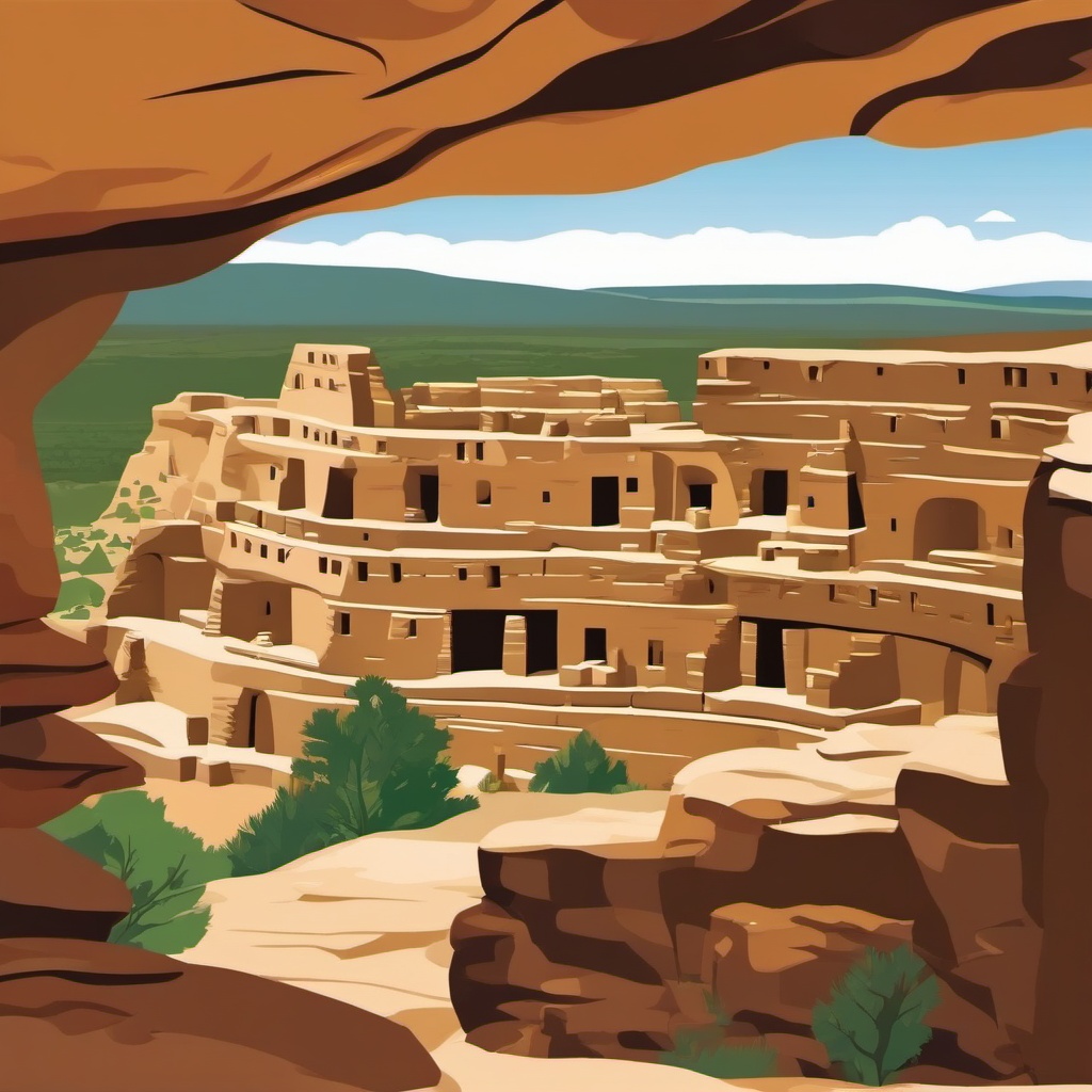 Mesa Verde clipart - Ancestral Puebloan cliff dwellings in Colorado, USA, ,color clipart vector style