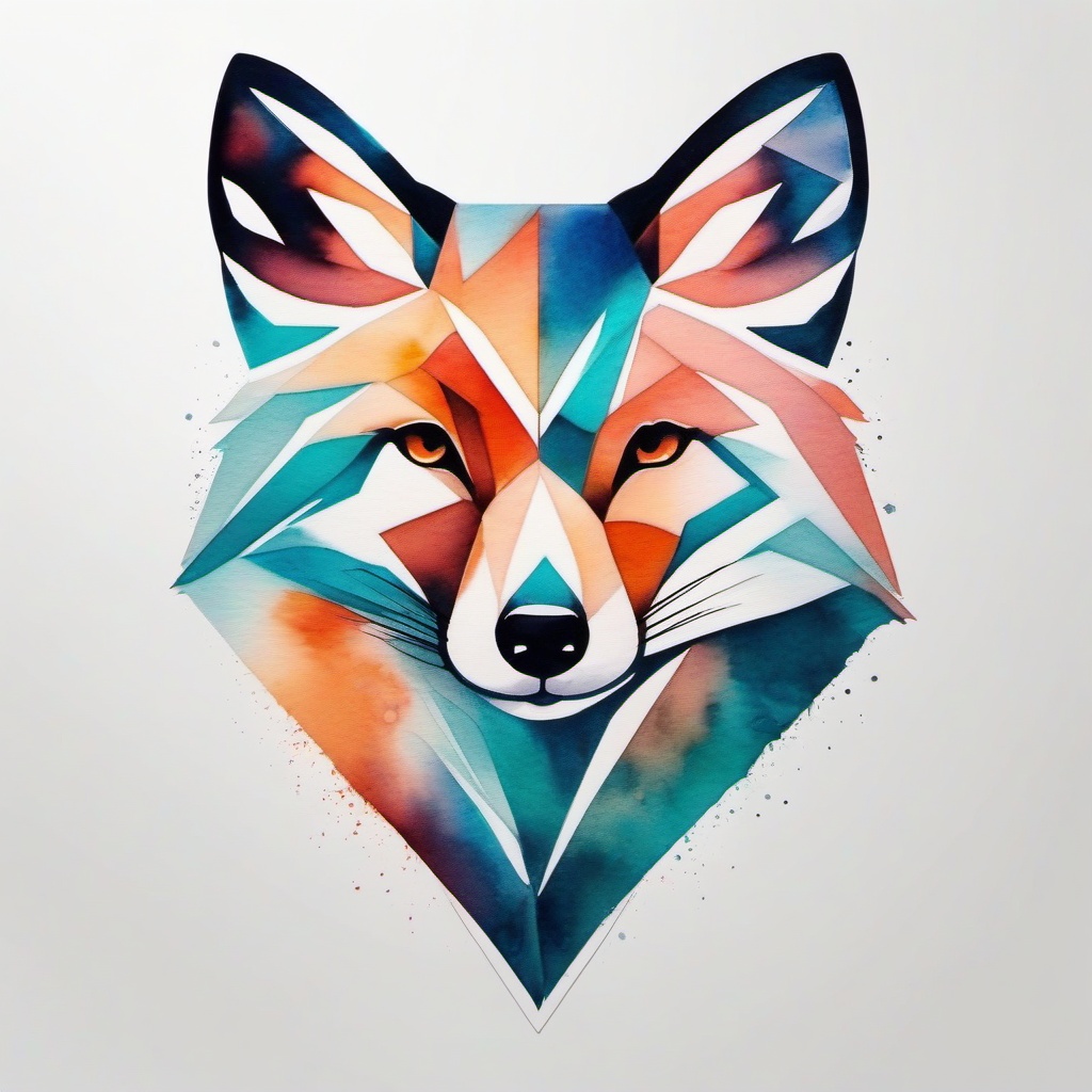 Geometric Watercolor Fox Tattoo  minimal,color tattoo,white background