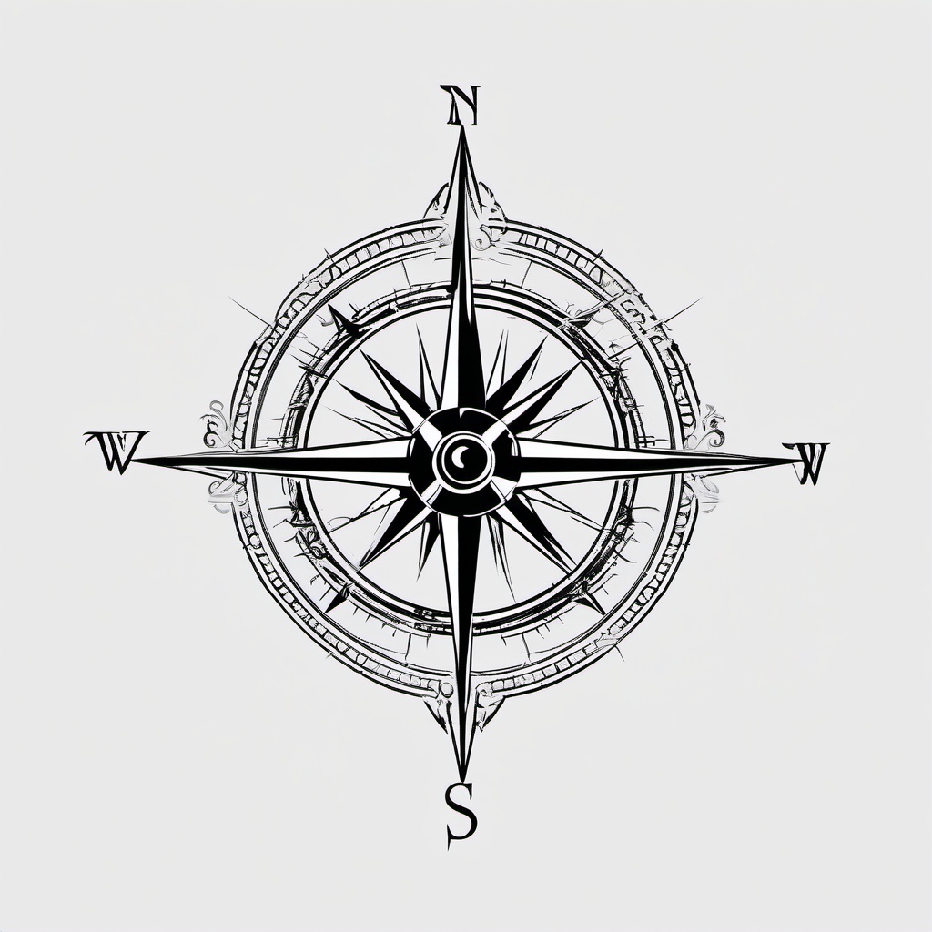 Jack Sparrow Compass Tattoo - Compass tattoo inspired by Jack Sparrow from Pirates of the Caribbean.  simple vector tattoo,minimalist,white background