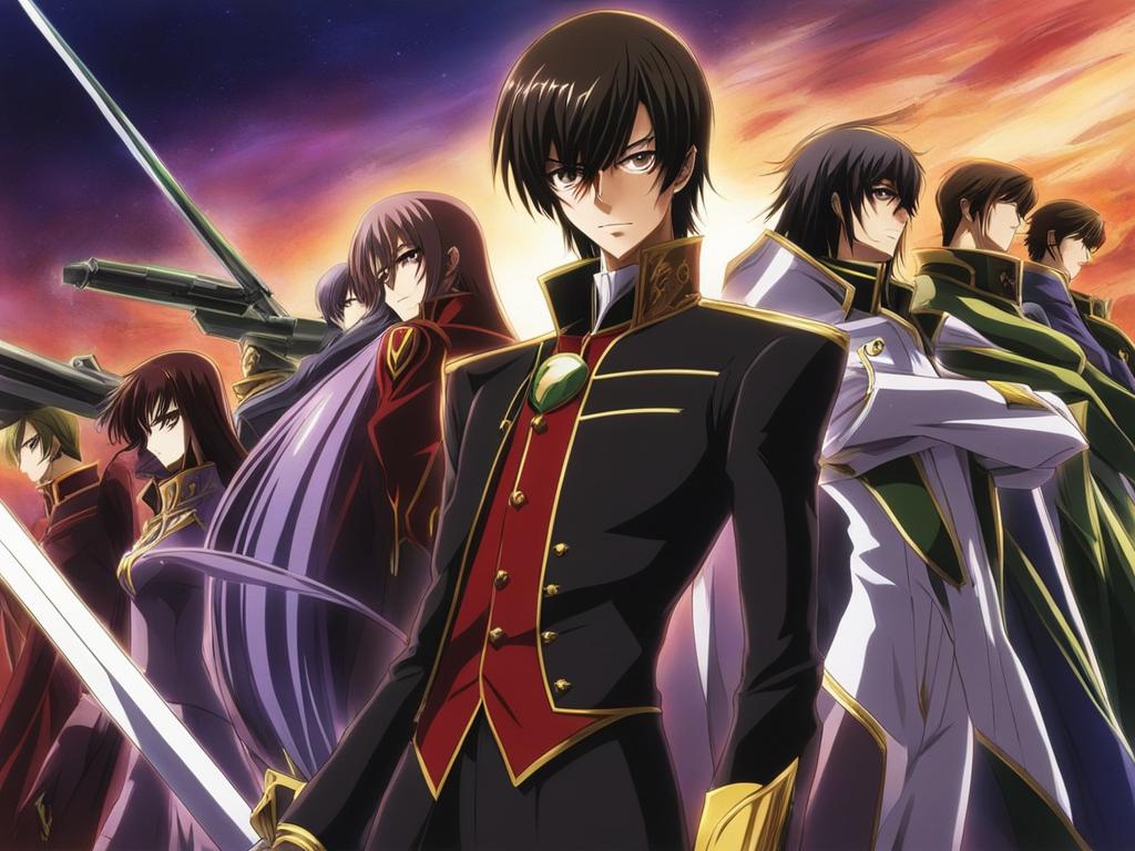 code geass,lelouch lamperouge,using his geass power to command an army,a battlefield of rebellion anime, anime key visual, japanese manga, pixiv, zerochan, anime art, fantia