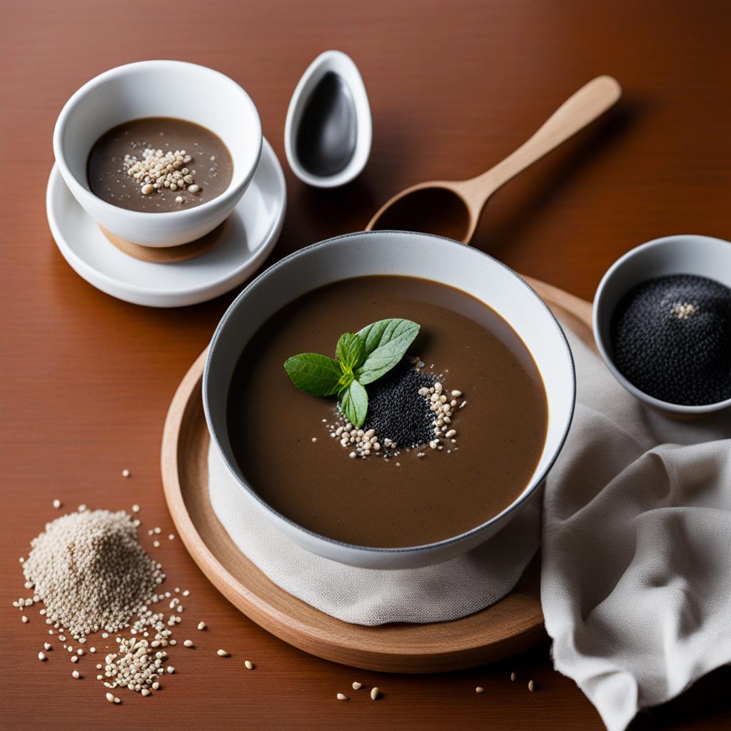 black sesame soup (tahini), a sweet, nutty dessert soup. 