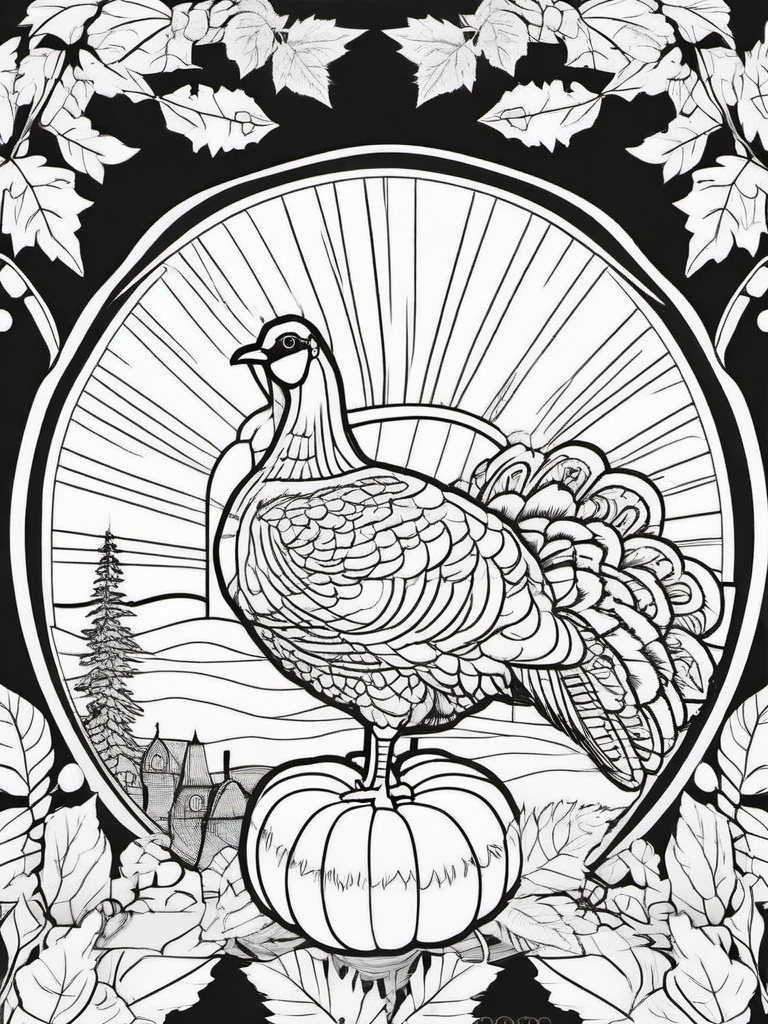 Turkey and Pumpkin Coloring Pages - Classic Thanksgiving Scene with a Turkey  minimal black outline printable sheet, coloring page