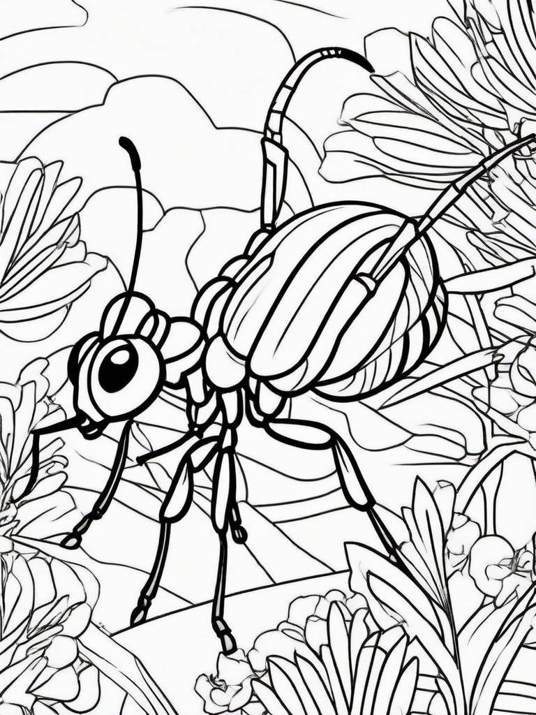 Ant Coloring Page - Small Worker Insect  black outline printable coloring page