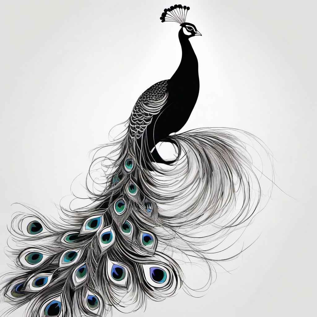 drawing of a beautiful peacock  minimal rough scribbles,doodles,black and white