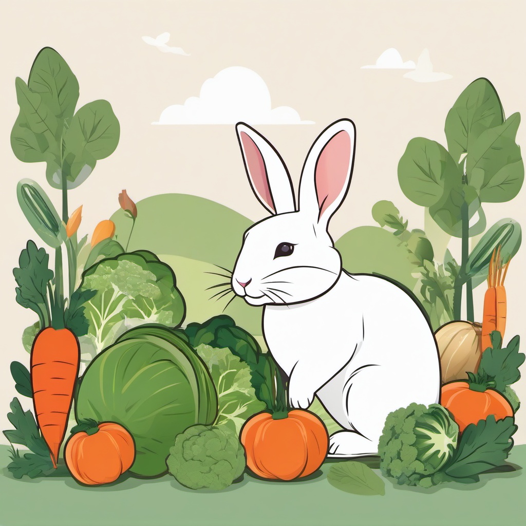 Rabbit clipart - rabbit in a garden full of vegetables  color,minimalist,vector clipart