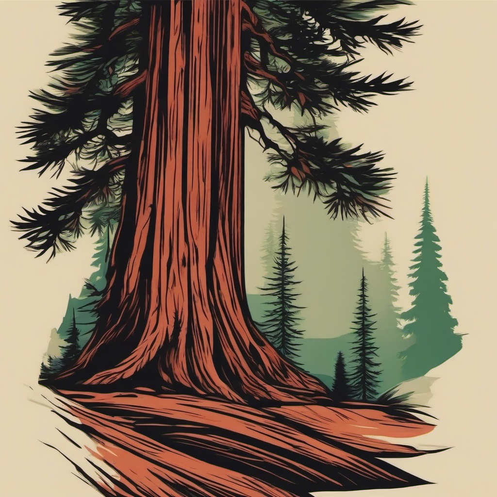 redwood tree tattoo  simple vector color tattoo