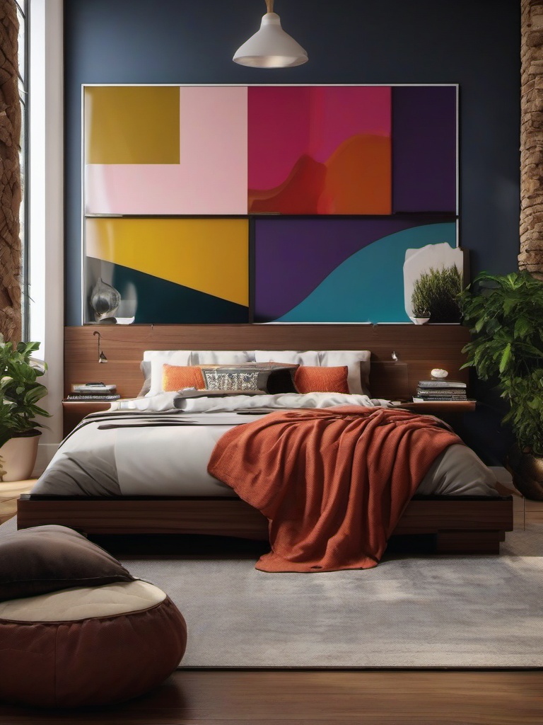 Artistic Studio Sleeping Space - Create a bedroom that doubles as an artistic studio space. , bedroom interior decor design ideas, multicoloured, photo realistic, hyper detail, high resolution,