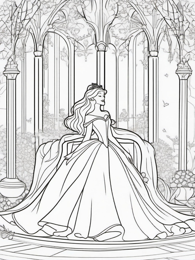 Sleeping Beauty Coloring Pages - Dreamy Scene of the Enchanted Princess  minimal black outline printable sheet, coloring page