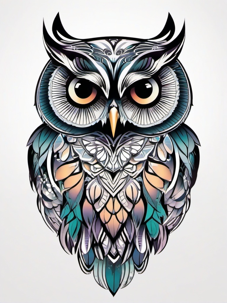 Flower Owl Tattoo - Blend floral beauty with the allure of owls in a flower owl tattoo.  simple color tattoo,vector style,white background