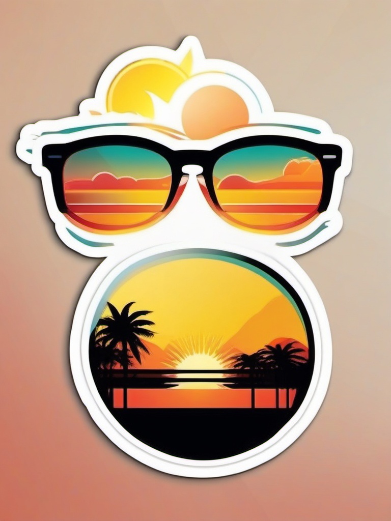 Sunglasses on Sunny Day Sticker - Sunglasses with a bright sun in the background, ,vector color sticker art,minimal