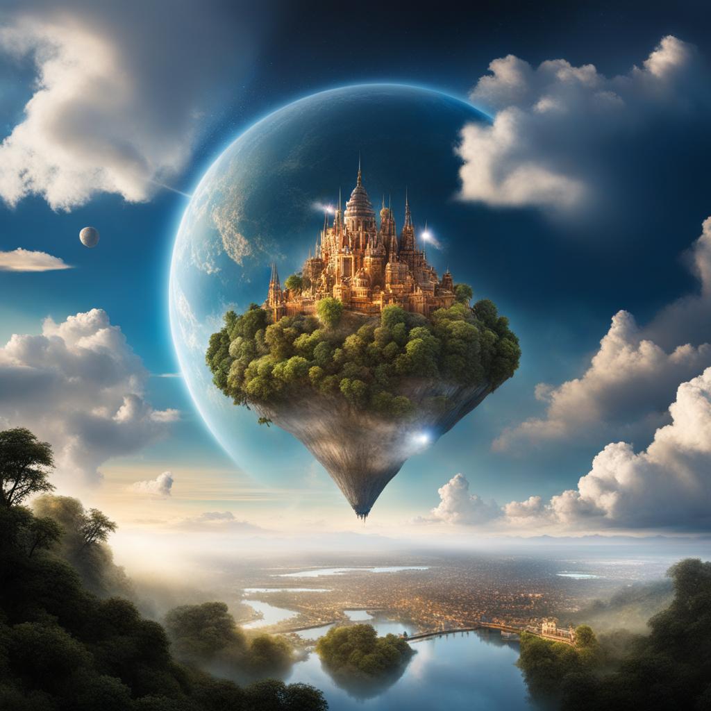 magical, floating city among the clouds, home to beings of wonder and awe. 