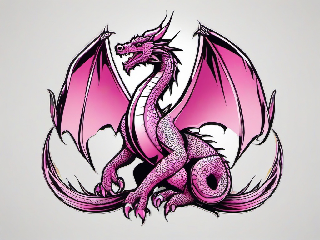 Pink Dragon Tattoo - Tattoo featuring a dragon with a pink color palette.  simple color tattoo,minimalist,white background