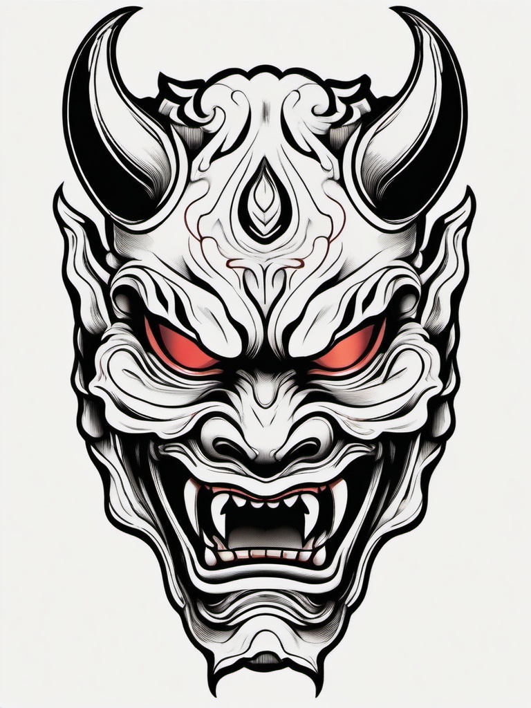 Japanese Hannya Mask Tattoo - Showcases the traditional and expressive Hannya mask in Japanese tattoo art.  simple color tattoo,white background,minimal