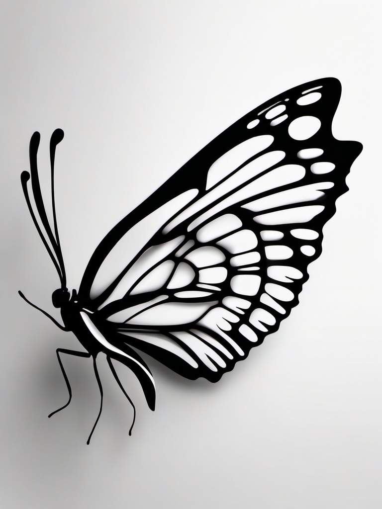 3d butterfly tattoo black and white  simple color tattoo, minimal, white background