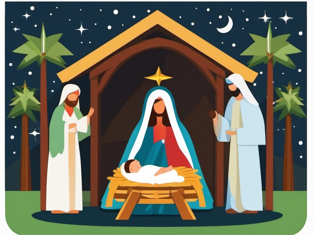 Nativity Christmas clipart, The nativity scene representing the birth of Jesus.  simple, 2d flat