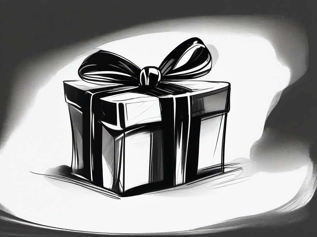 drawing of christmas present  minimal rough sketch scribbles,doodles,black and white