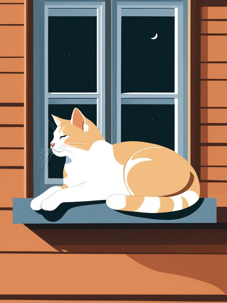 cat clip art: napping peacefully in a sunlit windowsill. 