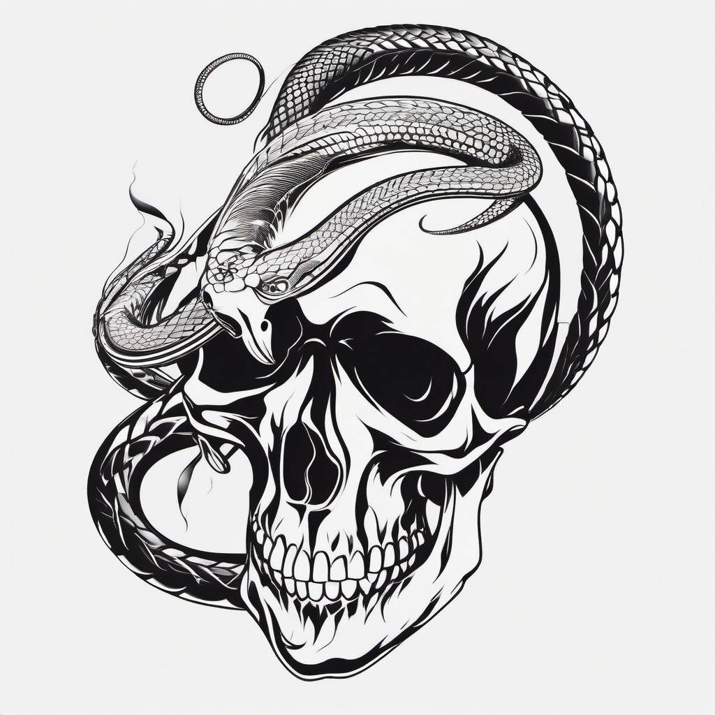 Tattoo Skull and Snake - Combination of a skull and snake in a tattoo.  simple vector tattoo,minimalist,white background