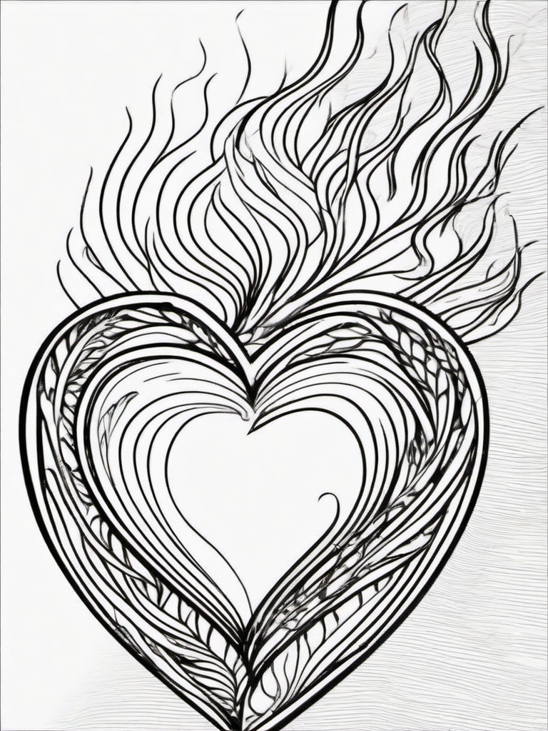 Heart with Flames Coloring Pages - Fiery Hearts Burning with Passion  minimal black outline printable sheet, coloring page