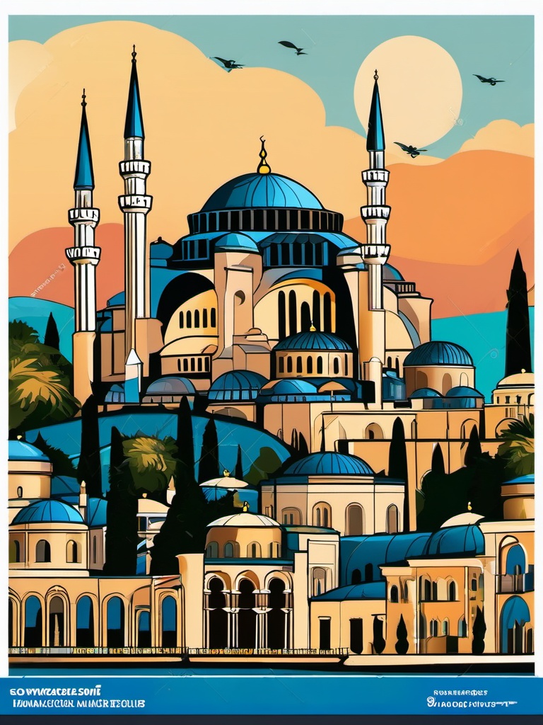 Istanbul clipart - Hagia Sophia and Blue Mosque in Turkey,  color vector clipart