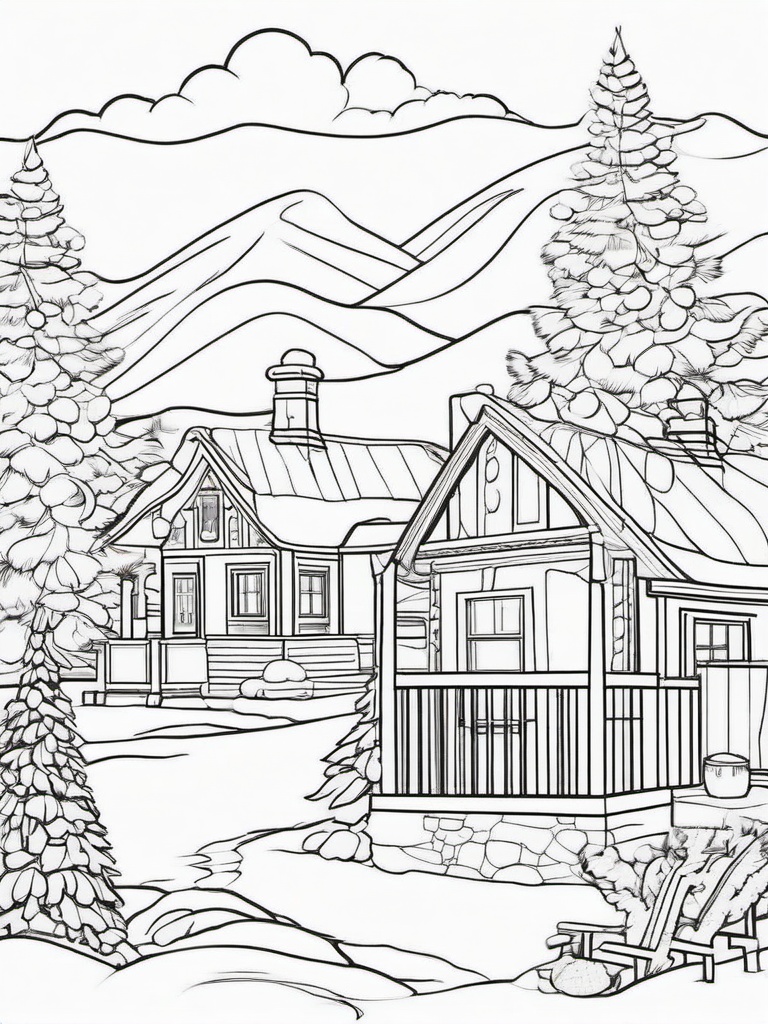 Christmas Village Coloring Pages - Charming Scene of Holiday Homes  minimal black outline printable sheet, coloring page