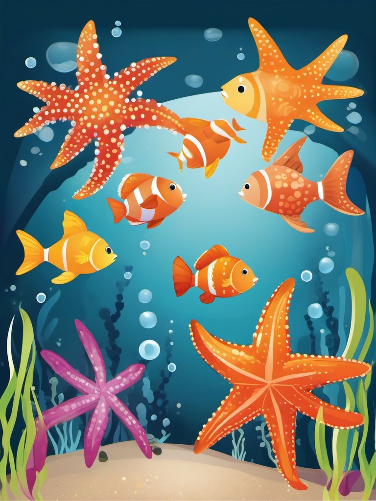 Clip Art Star Fish,Designing an aquarium-themed children's book with clip art star fish  simple, 2d flat