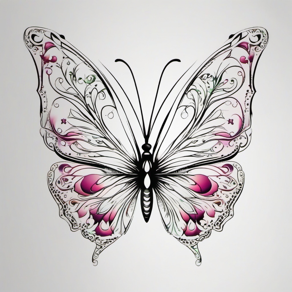 tramp stamp tattoos butterfly designs  simple color tattoo, minimal, white background