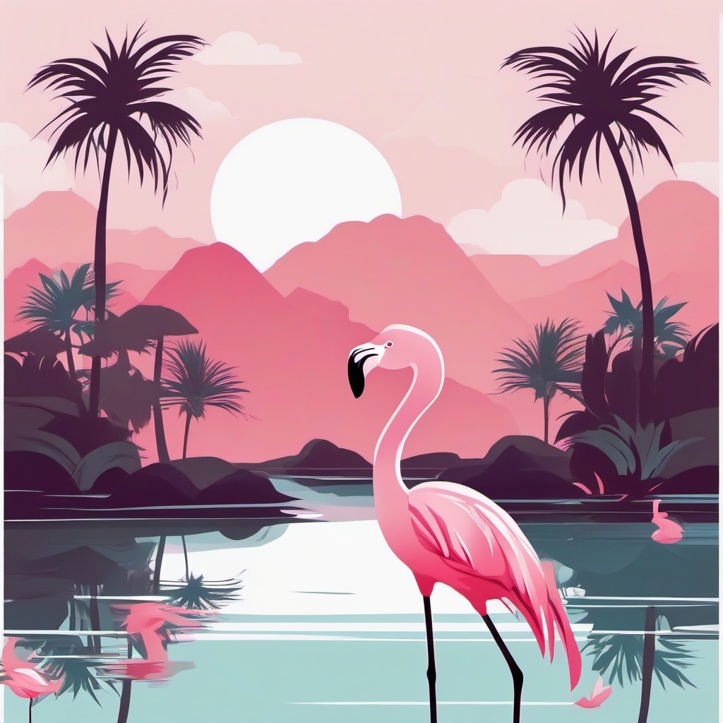 Cute Flamingo in a Serene Lagoon  clipart, simple