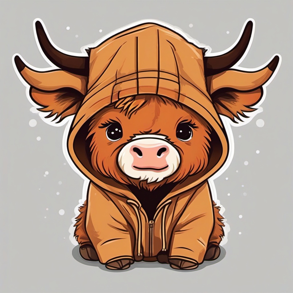 Cute baby highland cow wearing hoodie  , vector illustration, clipart