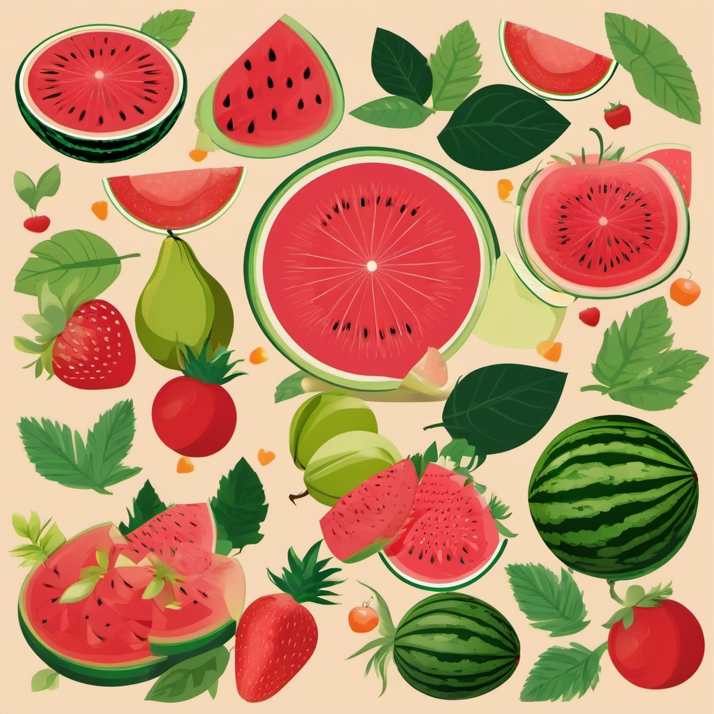 Summer clipart - summer fruits like watermelon and strawberries  