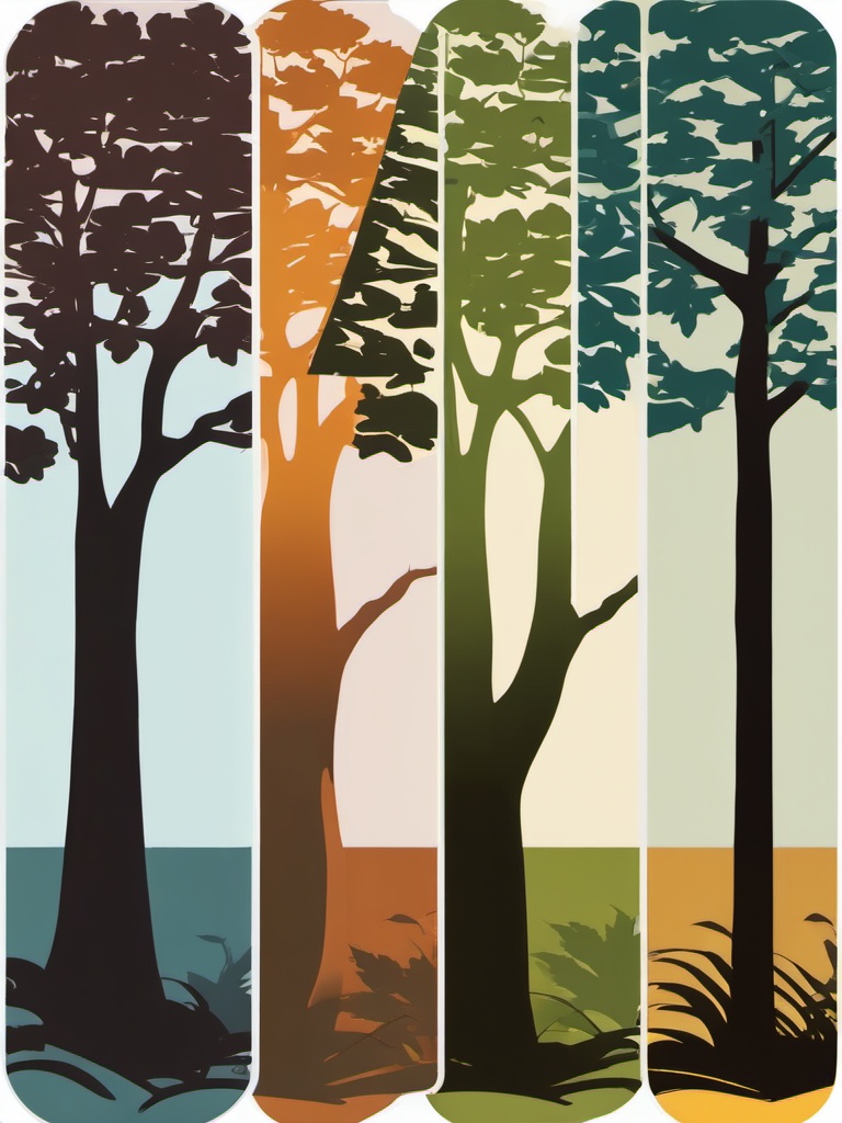 Tree Trio Sticker - Three different tree silhouettes, ,vector color sticker art,minimal