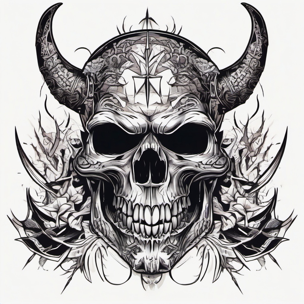 skull tattoo with sharp teeth,   ,tattoo design, white background