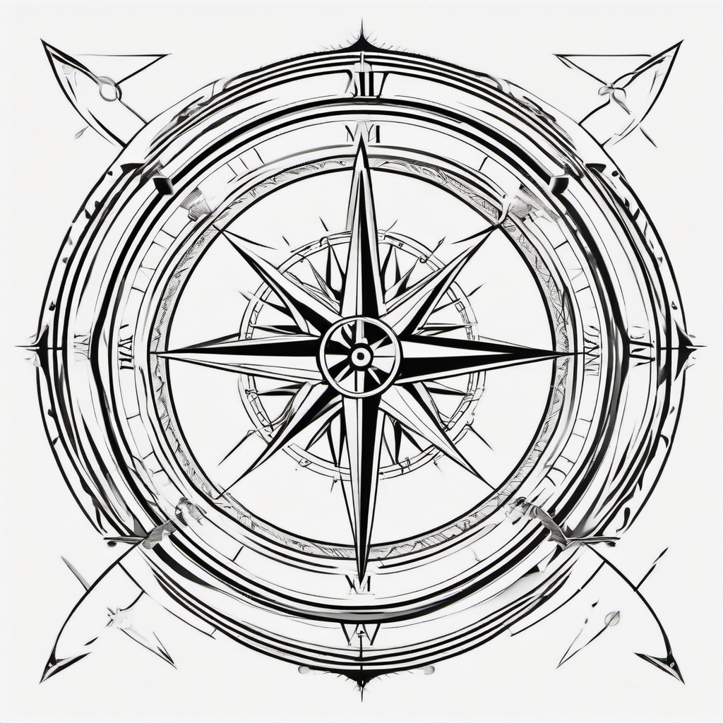 Square Compass Tattoo - Compass design enclosed in a square.  simple vector tattoo,minimalist,white background