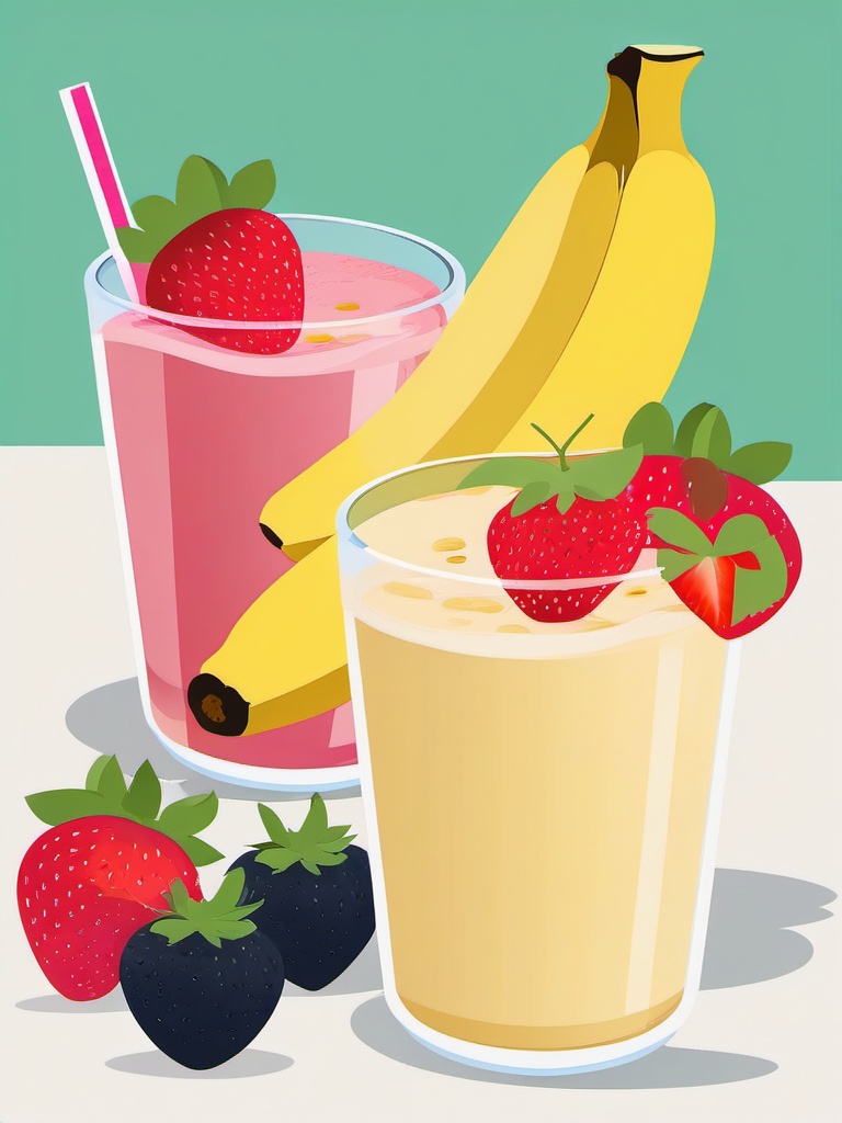 Banana and Strawberry Smoothie Clipart - A smoothie with bananas and strawberries.  color vector clipart, minimal style