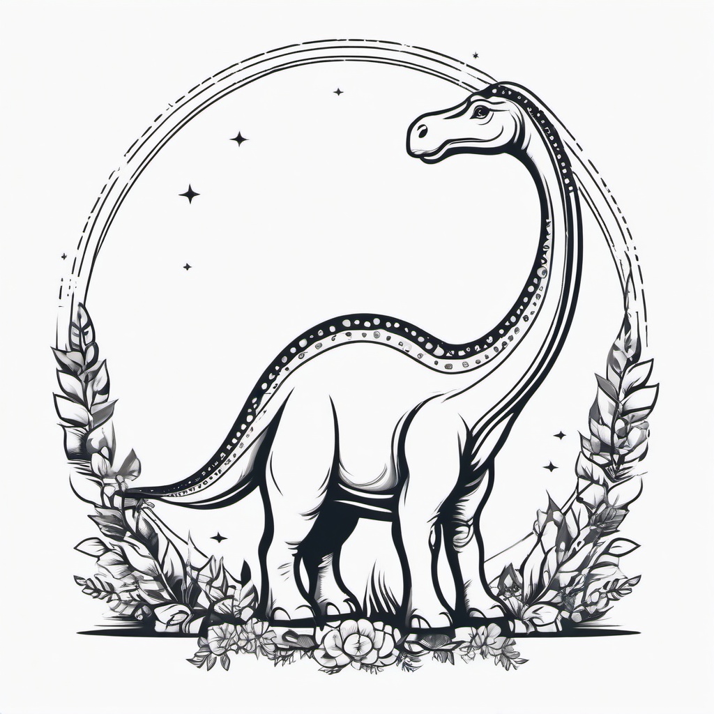 Brontosaurus Tattoo - Celebrate the iconic Brontosaurus with a charming and whimsical tattoo.  simple vector color tattoo,minimal,white background