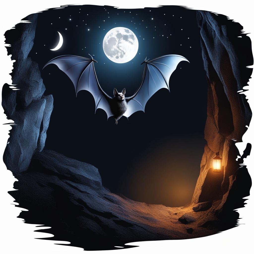 bat clipart transparent background in a dark cave - soaring in the moonlight. 