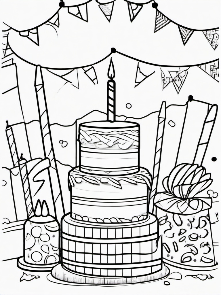 Birthday Pinata Coloring Pages - Breaking a Fun Birthday Pinata  minimal black outline printable sheet, coloring page