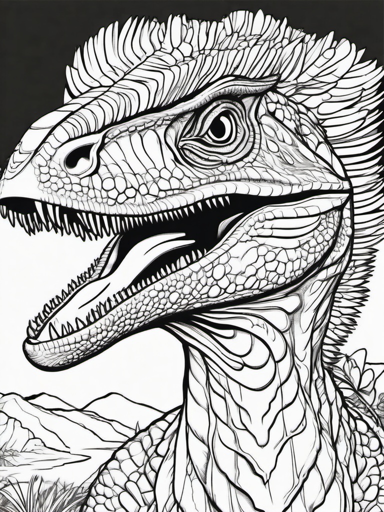 Dilophosaurus Coloring Pages - Crested Spitting Dinosaur  black outline printable coloring page