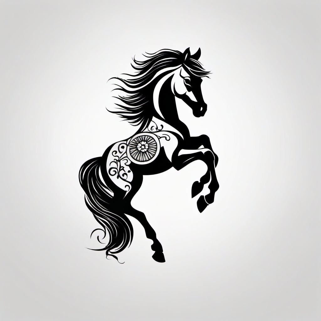 horse chinese zodiac tattoo  simple tattoo,minimalist,white background