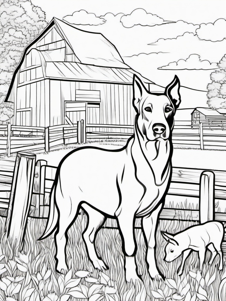 Farm Animal Coloring Pages - Farm dog watching over the animals  simple coloring pages