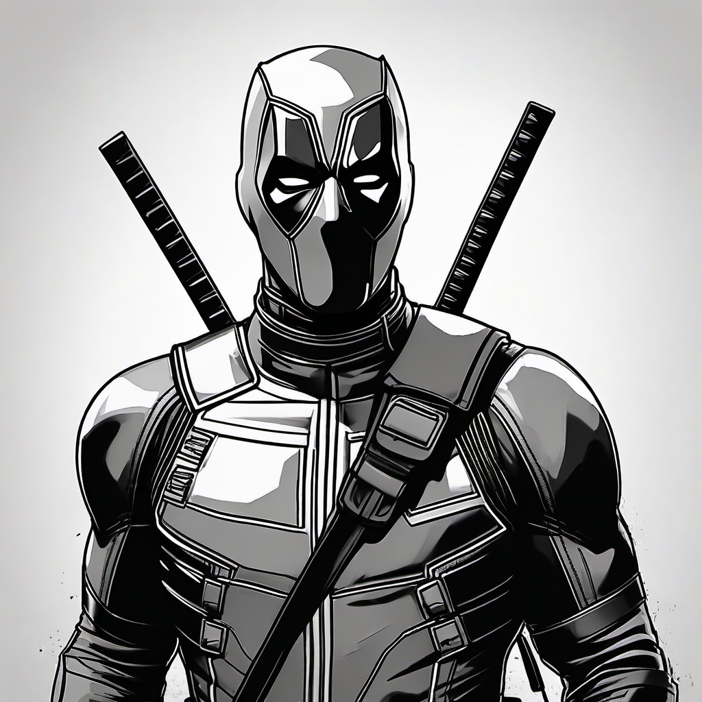 drawing of Deadpool with an exaggerated expression  minimal rough sketch scribbles,doodles,black and white