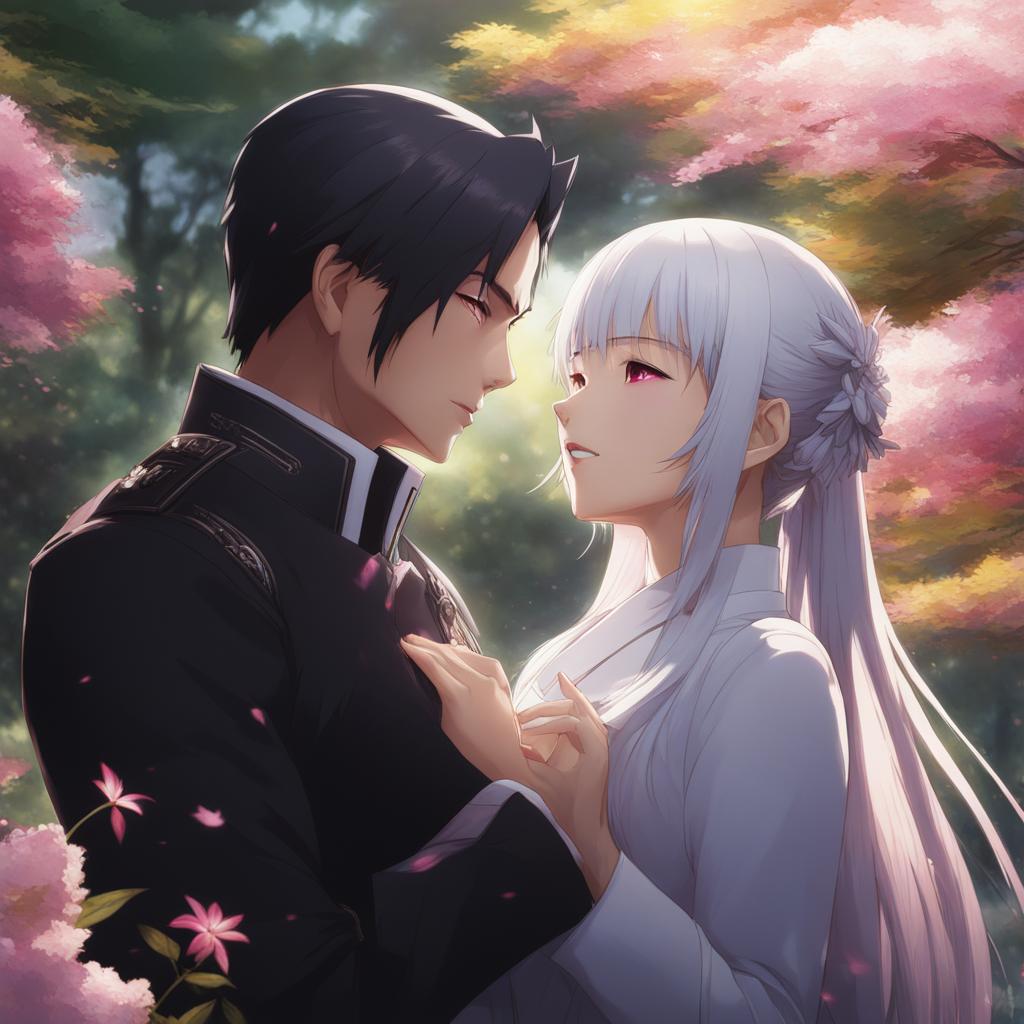 inu x boku ss,ririchiyo shirakiin,forming an unbreakable bond with her loyal bodyguard,a tranquil garden hyperrealistic, intricately detailed, color depth,splash art, concept art, mid shot, sharp focus, dramatic, 2/3 face angle, side light, colorful background