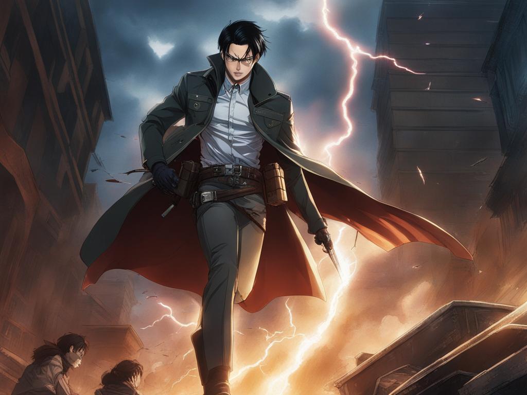 levi ackerman - executes lightning-fast maneuvers as titans clash in an apocalyptic city. 