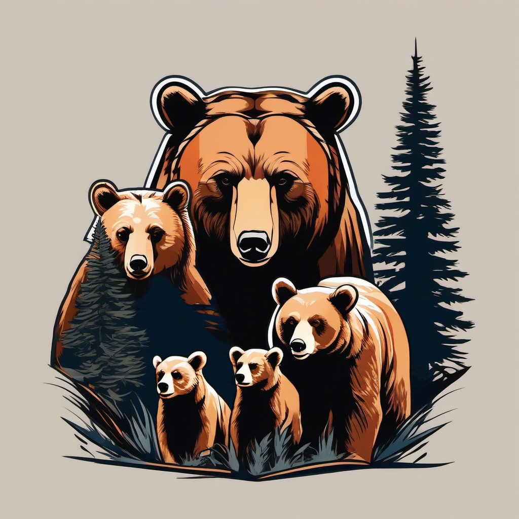 mama bear and 3 cubs tattoo  simple vector color tattoo