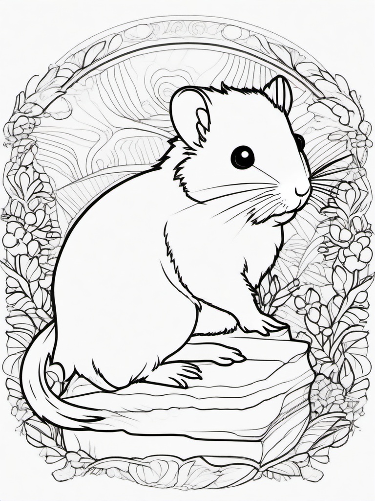 Hamster Coloring Page - Small Fluffy Rodent  black outline printable coloring page