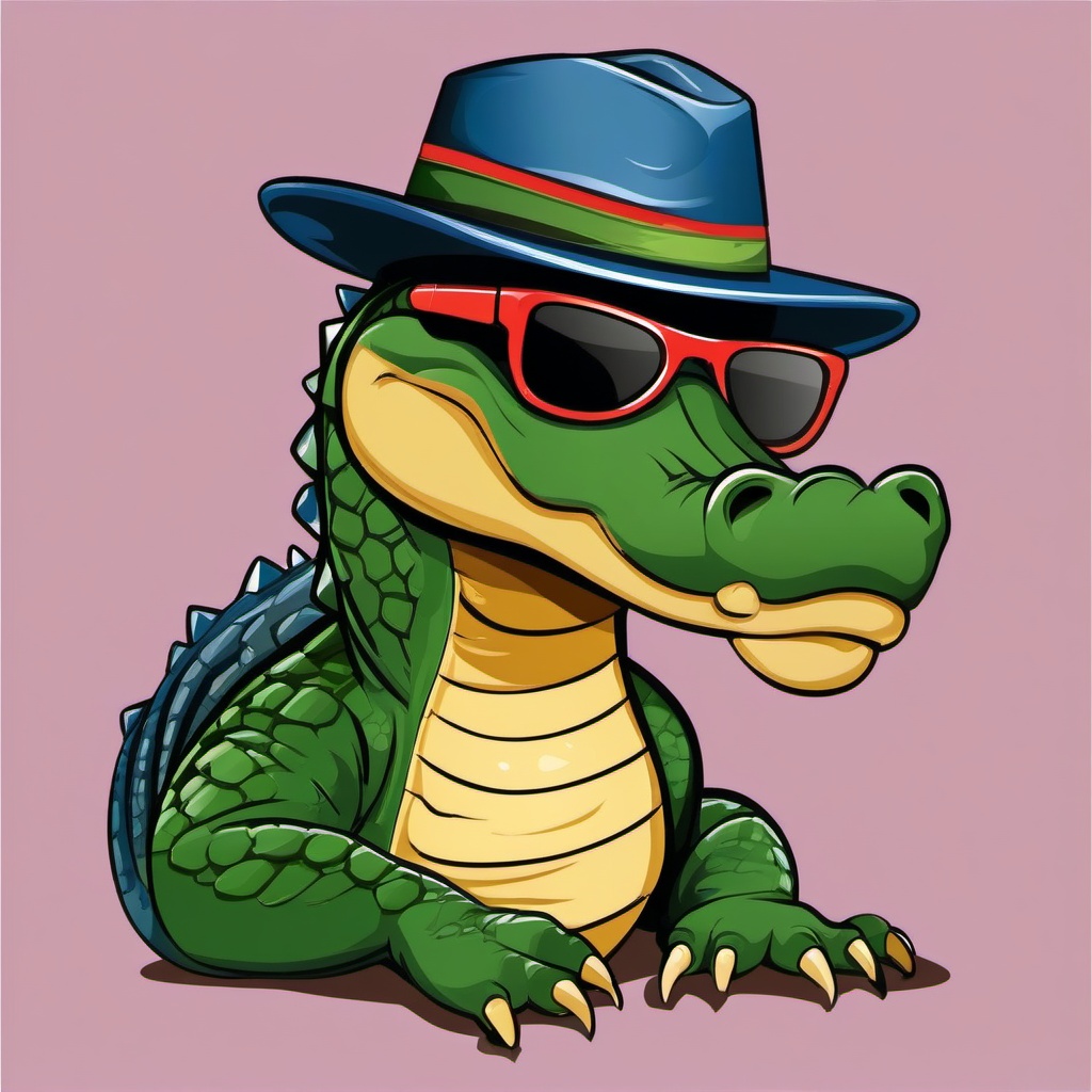 Alligator clipart - alligator wearing a hat and sunglasses  